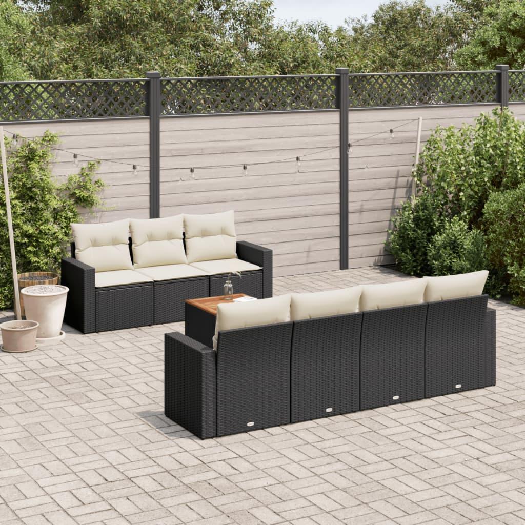 Sofasæt til haven i polyrattan - 8 dele med hynder, sort