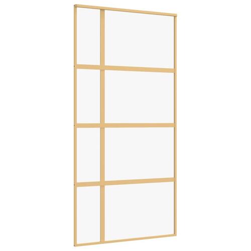 Skydedør 102,5x205 cm klart sikkerhedsglas og aluminium gylden