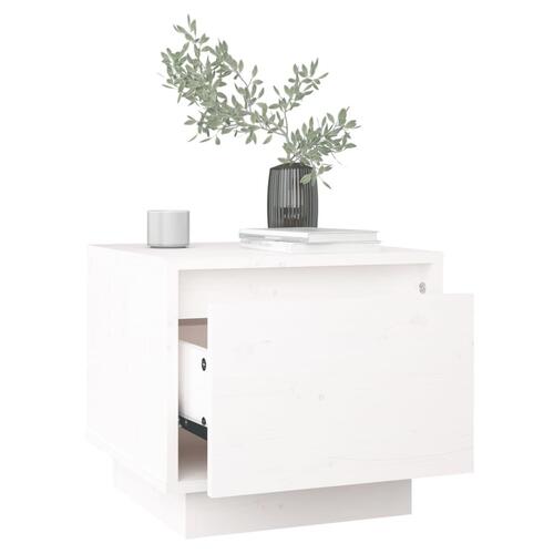 Sengebord 35x34x32 cm massivt fyrretræ hvid
