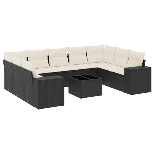 Sofasæt til haven 10 dele med hynder polyrattan sort