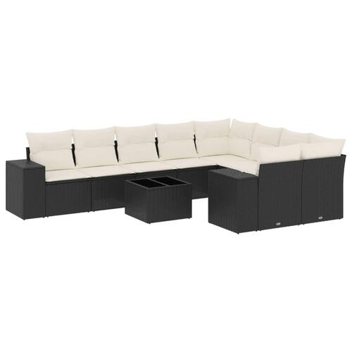Sofasæt til haven 10 dele med hynder polyrattan sort