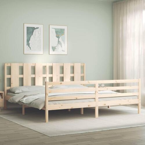 Sengeramme med sengegavl 200x200 cm massivt træ