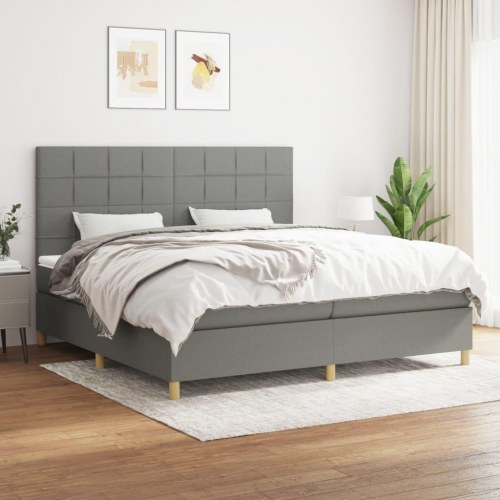 Kontinentalseng med madras 200 × 200 cm - stof, mørkegrå