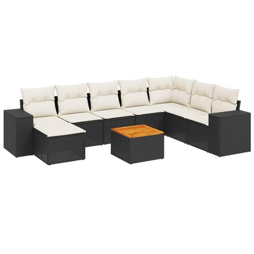 Sofasæt til haven 9 dele med hynder polyrattan sort
