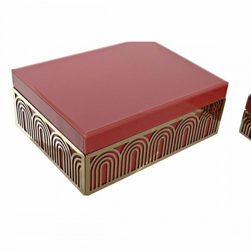 Smykkeskrin i metal, krystal og MDF - rød/guld, 25 × 18 × 10 cm (sæt af 2)