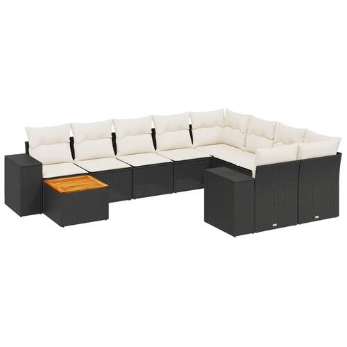 Sofasæt til haven 10 dele med hynder polyrattan sort