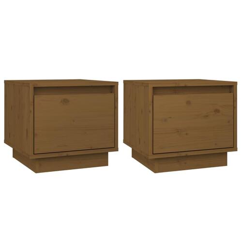 Sengeborde 2 stk. 35x34x32 cm massivt fyrretræ gyldenbrun