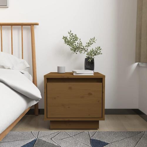Sengeborde 2 stk. 35x34x32 cm massivt fyrretræ gyldenbrun