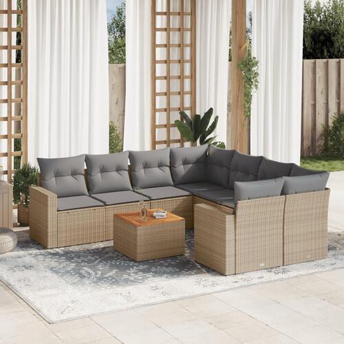 Spisebordssæt til haven 9 dele med hynder polyrattan beige