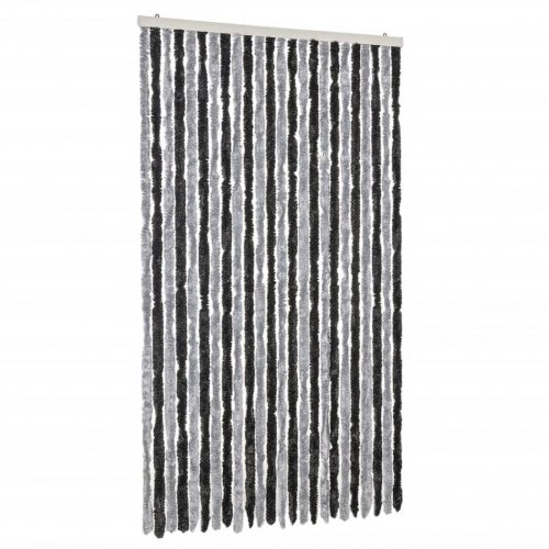 Flueforhæng 100 × 230 cm i chenille - grå/sort dørgardin