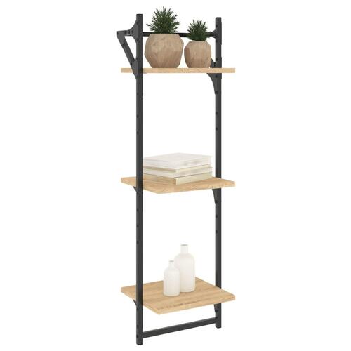 Væghylder 2 stk. med stænger og 3 hylder 30x25x100 cm sonoma-eg