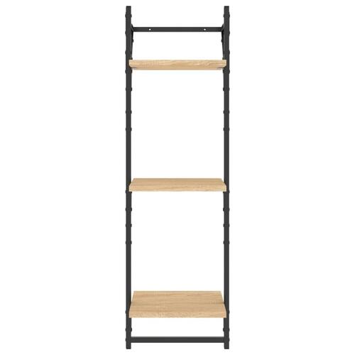 Væghylder 2 stk. med stænger og 3 hylder 30x25x100 cm sonoma-eg