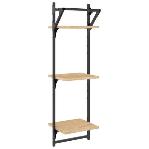 Væghylder 2 stk. med stænger og 3 hylder 30x25x100 cm sonoma-eg