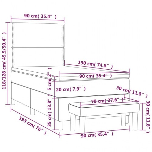 Kontinentalseng med madras 90x190 cm - stof, sort