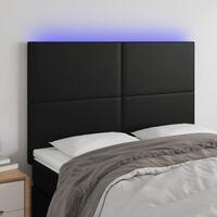 Sengegavl med LED-lys 144x5x118/128 cm kunstlæder sort