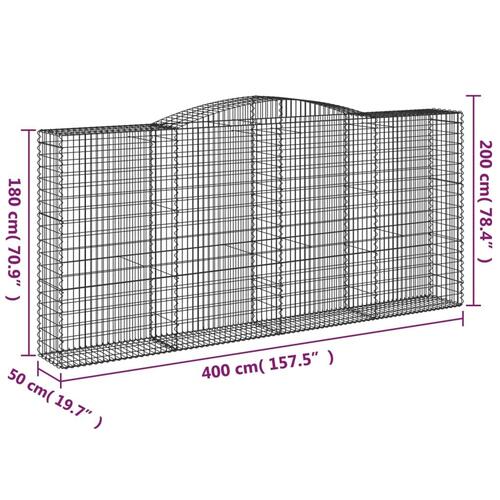 Buede gabionkurve 9 stk. 400x50x180/200 cm galvaniseret jern