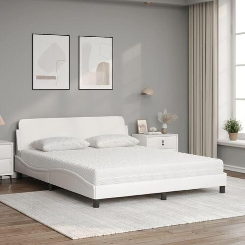 Seng med madras 160x200 cm kunstlæder hvid