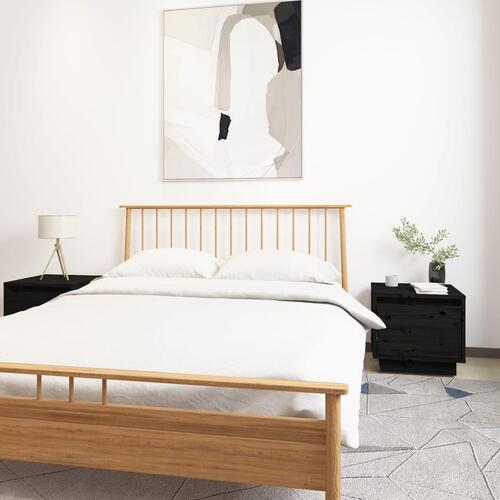 Sengeborde 2 stk. 35x34x32 cm massivt fyrretræ sort