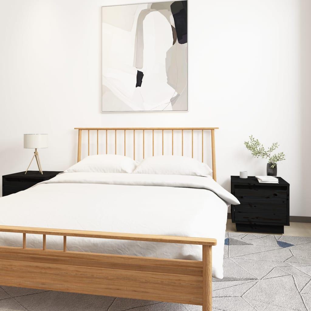 Sengeborde 2 stk. 35x34x32 cm massivt fyrretræ sort