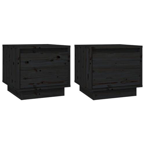 Sengeborde 2 stk. 35x34x32 cm massivt fyrretræ sort