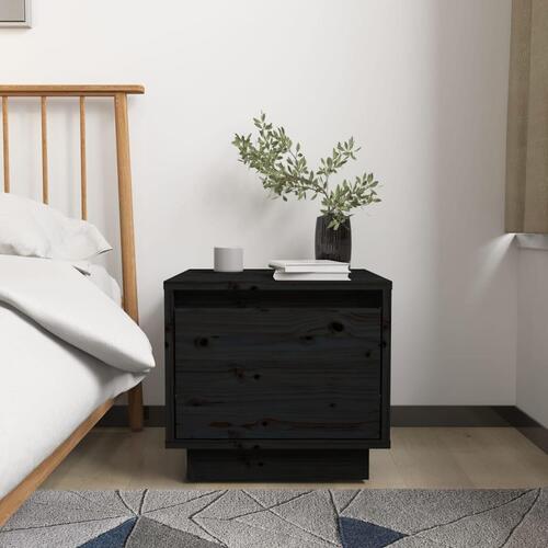 Sengeborde 2 stk. 35x34x32 cm massivt fyrretræ sort