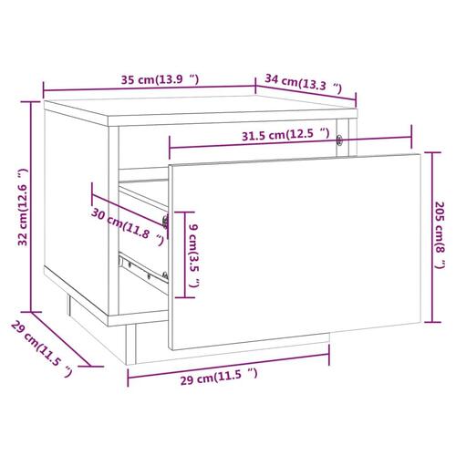 Sengeborde 2 stk. 35x34x32 cm massivt fyrretræ sort