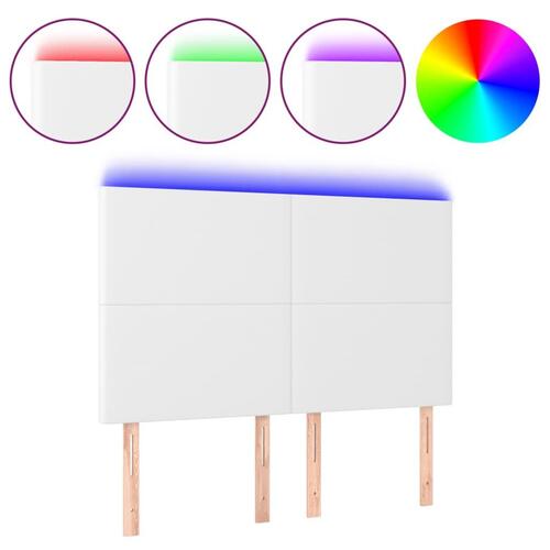 Sengegavl med LED-lys 144x5x118/128 cm kunstlæder hvid