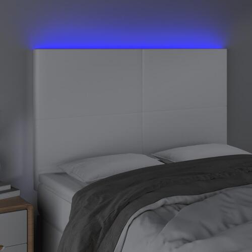 Sengegavl med LED-lys 144x5x118/128 cm kunstlæder hvid