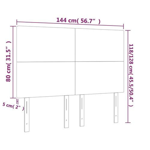 Sengegavl med LED-lys 144x5x118/128 cm kunstlæder hvid