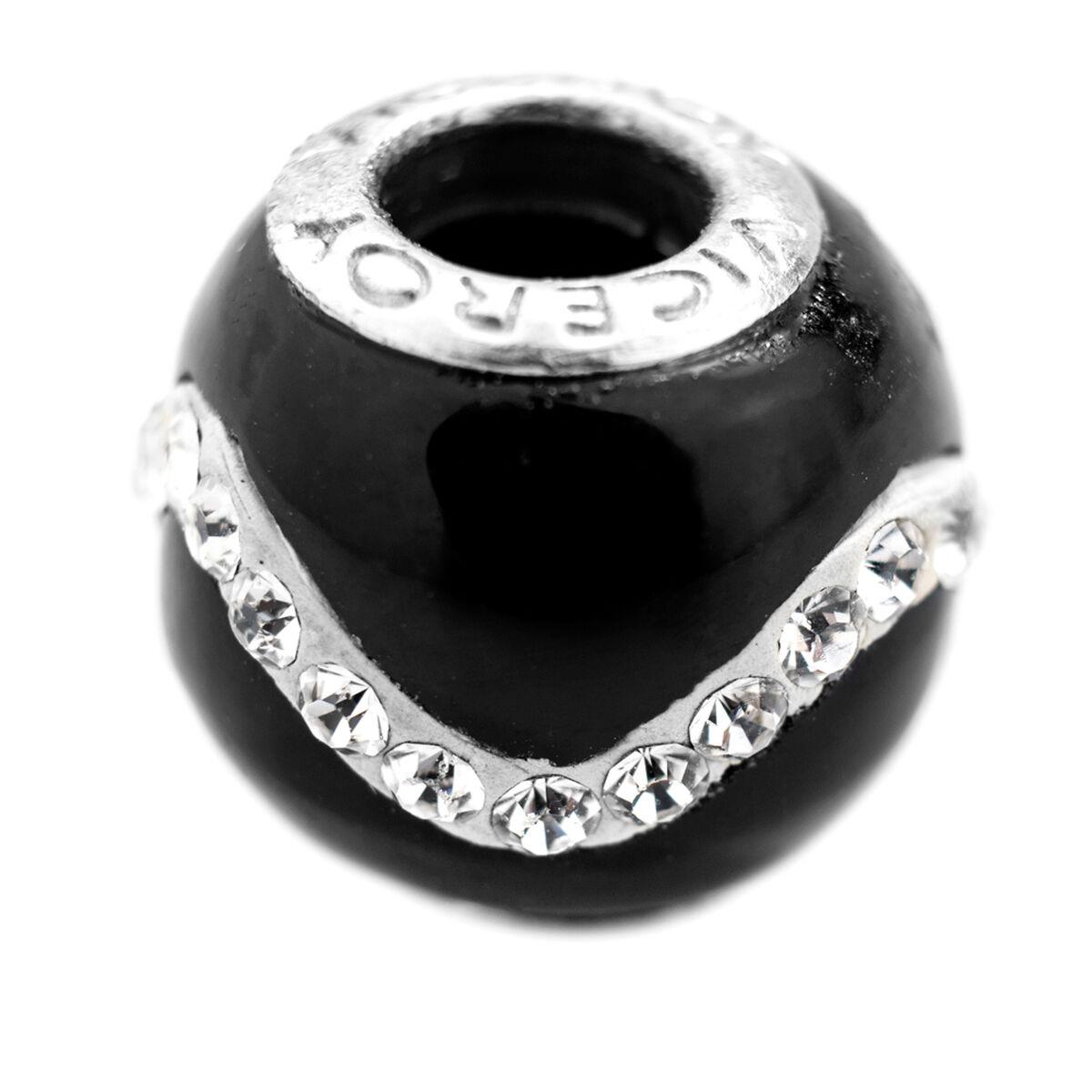 Charm-perle til kvinder, sølvfarvet, sort, 1 cm