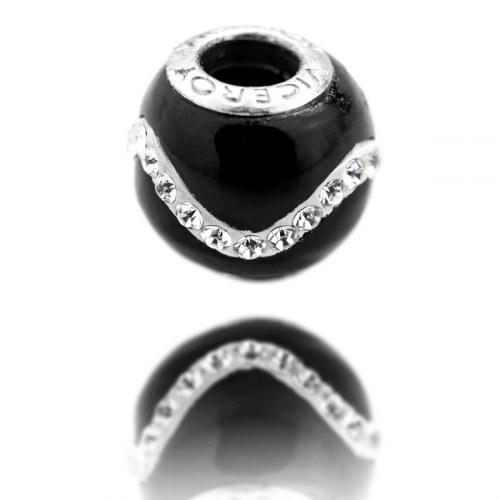 Charm-perle til kvinder, sølvfarvet, sort, 1 cm
