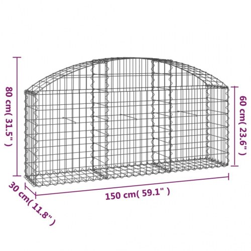 Buet gabionkurv 150×30×60/80 cm - galvaniseret jern