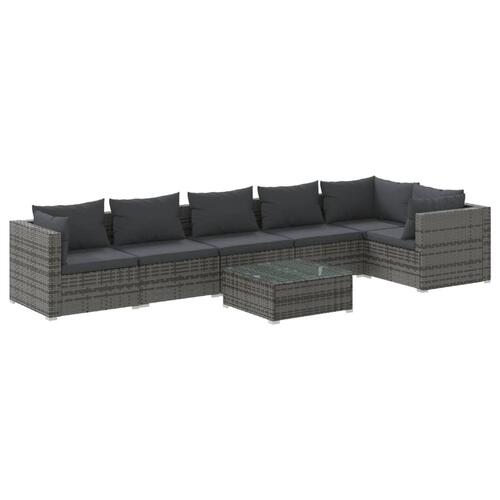 Loungesæt til haven 7 dele med hynder polyrattan grå