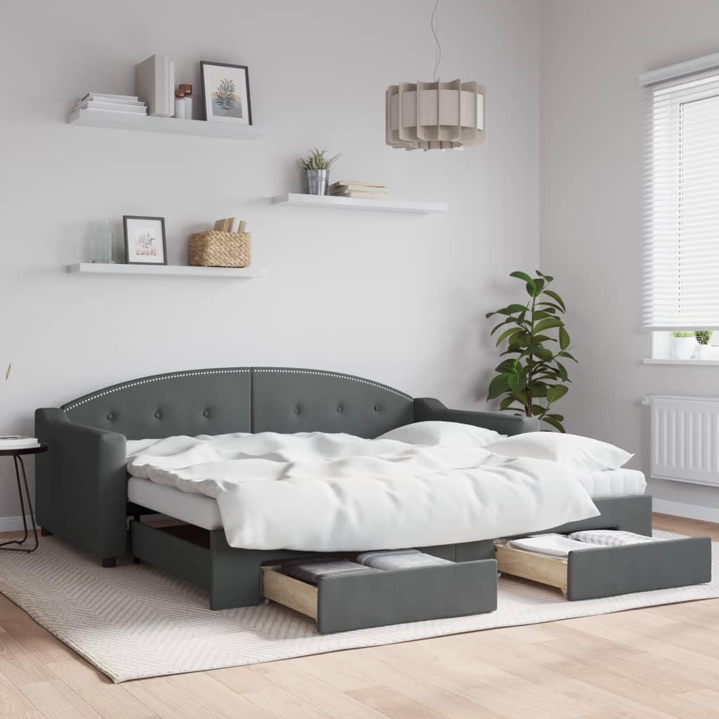 Daybed med udtræk og skuffer 90x190 cm stof mørkegrå