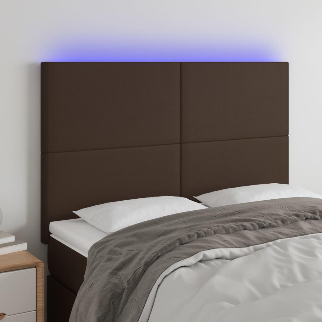 Sengegavl med LED-lys 144x5x118/128 cm kunstlæder brun