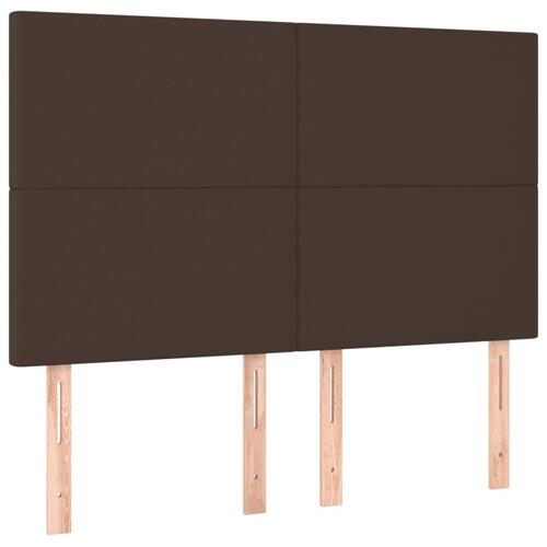 Sengegavl med LED-lys 144x5x118/128 cm kunstlæder brun