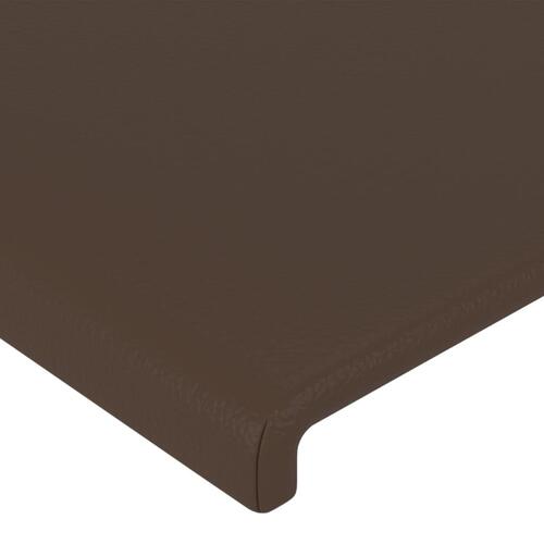 Sengegavl med LED-lys 144x5x118/128 cm kunstlæder brun