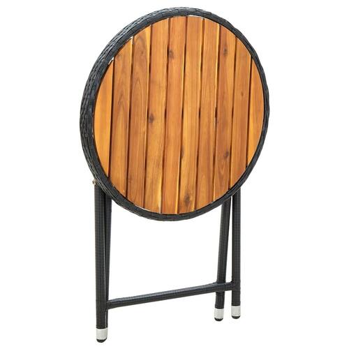 Tebord 60 cm massivt akacietræ og polyrattan sort
