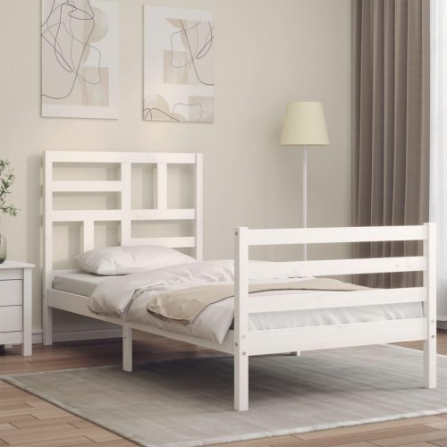 Sengeramme med sengegavl 100x200 cm massivt træ hvid