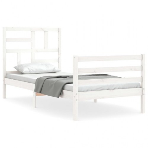 Sengeramme med sengegavl 100x200 cm massivt træ hvid