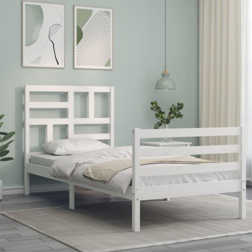Sengeramme med sengegavl 100x200 cm massivt træ hvid