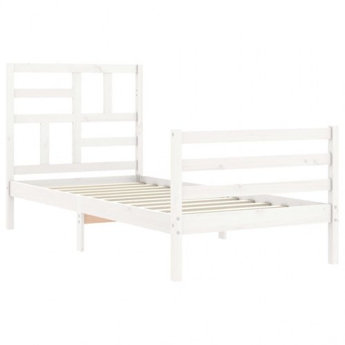 Sengeramme med sengegavl 100x200 cm massivt træ hvid