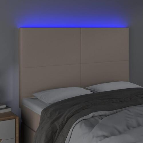 Sengegavl med LED-lys 144x5x118/128 cm kunstlæder cappuccino