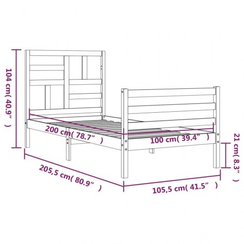Sengeramme med sengegavl 100x200 cm massivt træ hvid