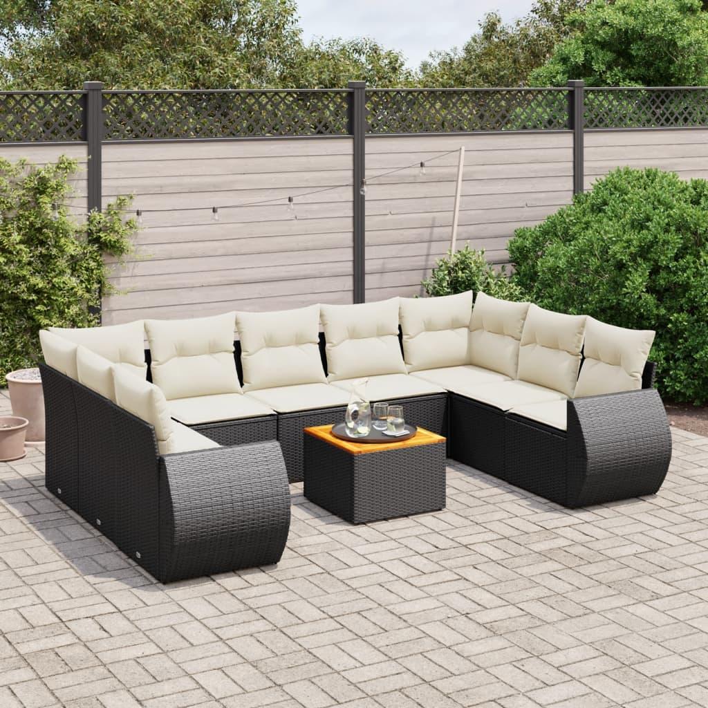 Sofasæt til haven 10 dele med hynder polyrattan sort