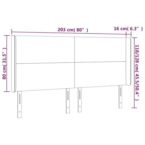 Sengegavl med kanter 203x16x118/128 cm stof cremefarvet