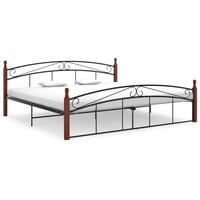 Sengeramme 200x200 cm metal og massivt egetræ sort
