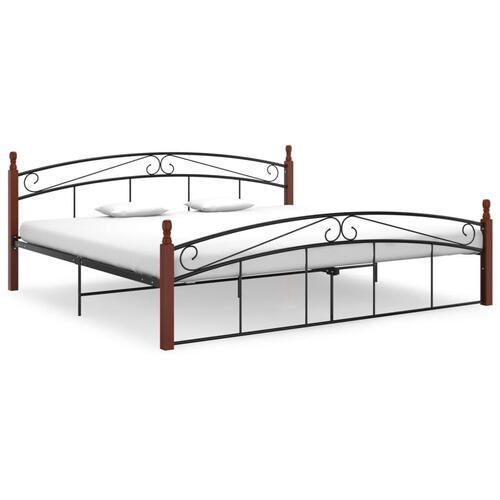 Sengeramme 200x200 cm metal og massivt egetræ sort