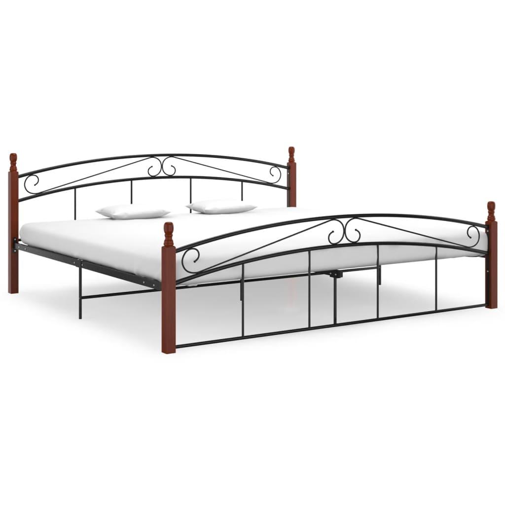 Sengeramme 200x200 cm metal og massivt egetræ sort