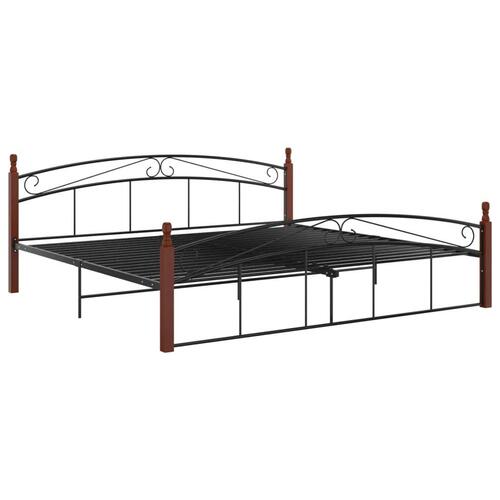 Sengeramme 200x200 cm metal og massivt egetræ sort